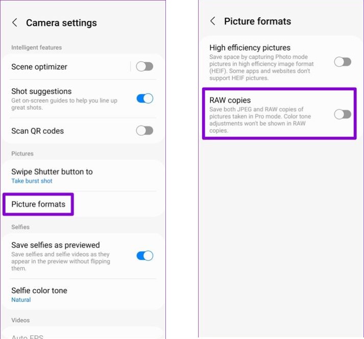 تنظیمات دوربین اندرویدی