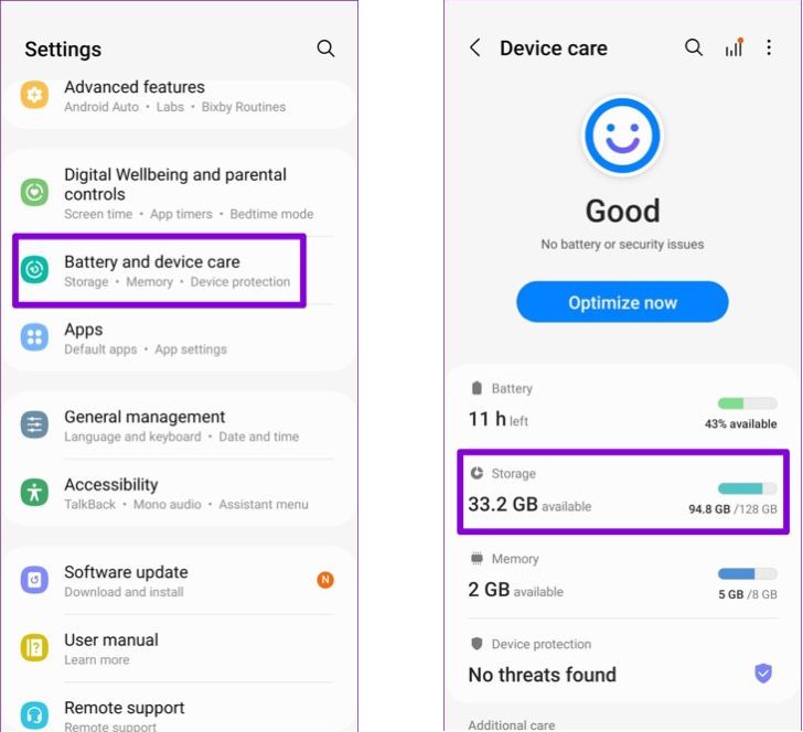 تنظیمات فضای ذخیره سازی