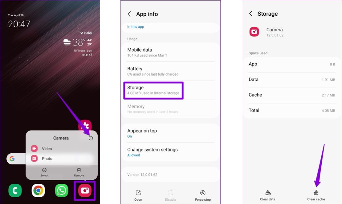 پاک کردن حافظه پنهان دوربین اندروید