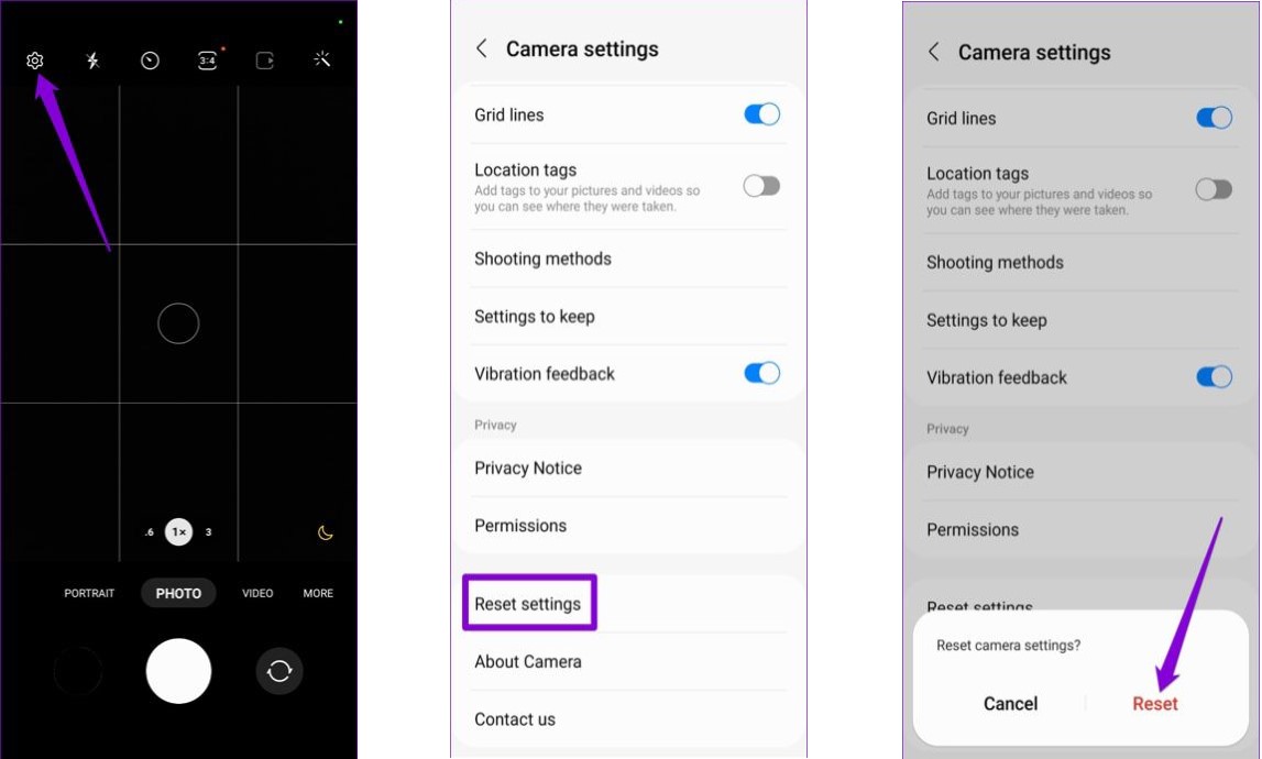 بازنشانی تنظیمات دوربین اندروید